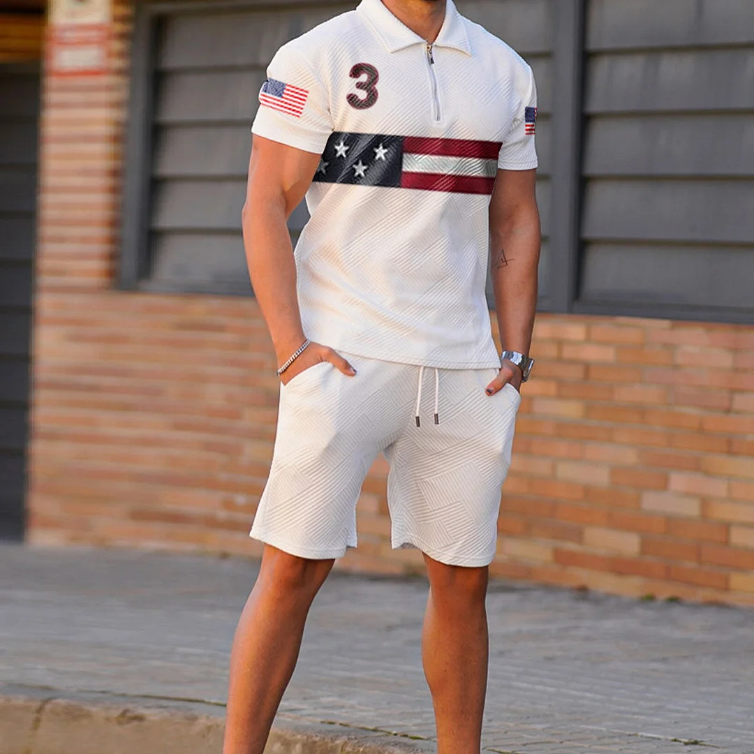 Street casual flag polo shirt short sleeve suit