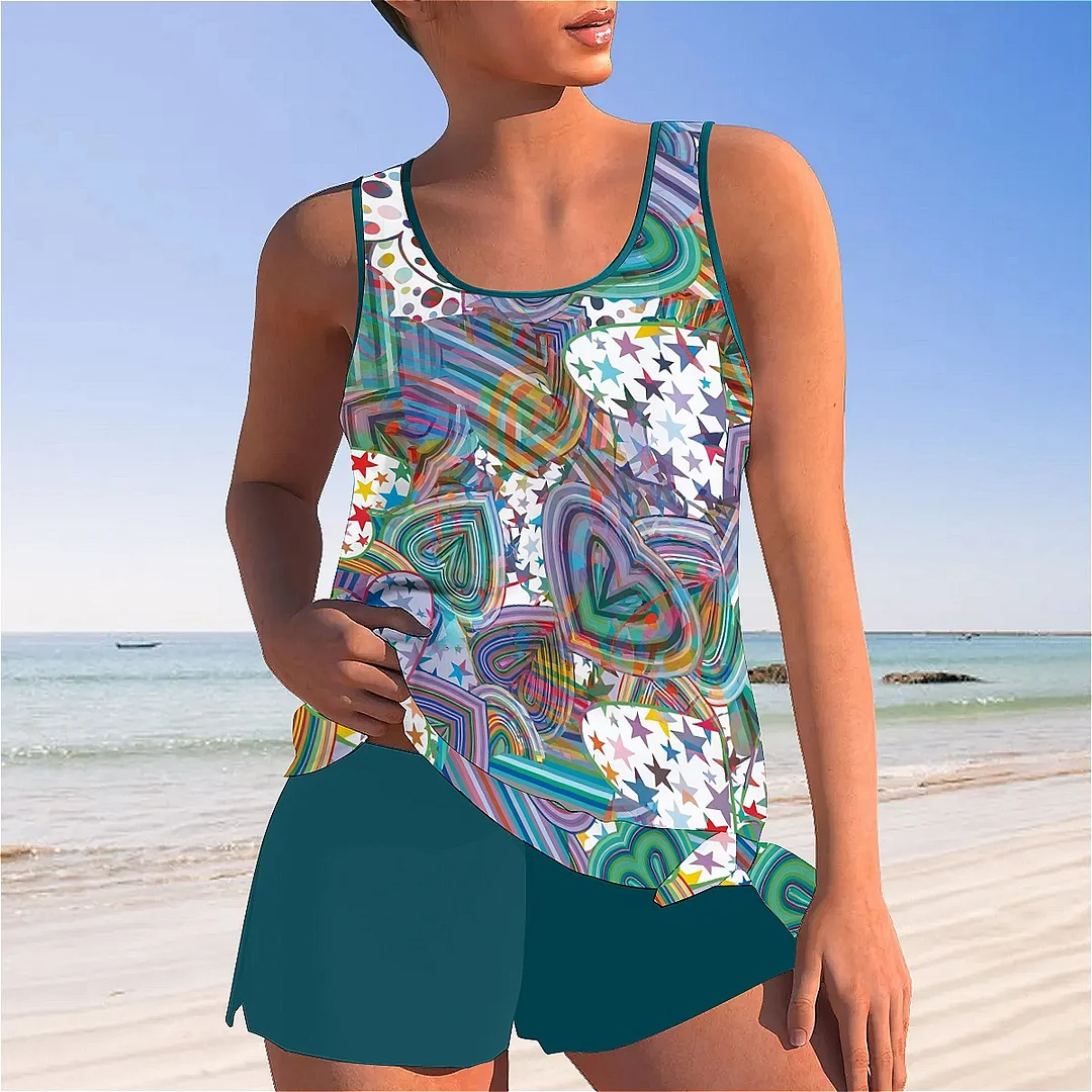 Bowknot Heart,Love,Valentine's Day Mid Waisted Tankini Set - Plus Size Available