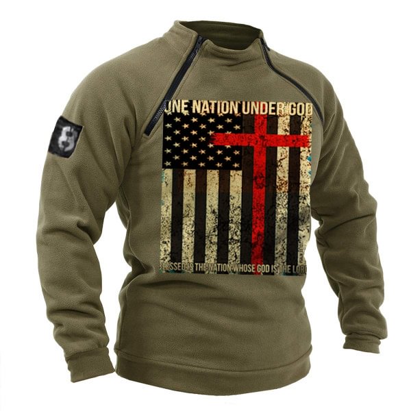 Men's Outdoor American Flag Jesus Cross Vintage Print Fleece Sweatshirt-Compassnice®
