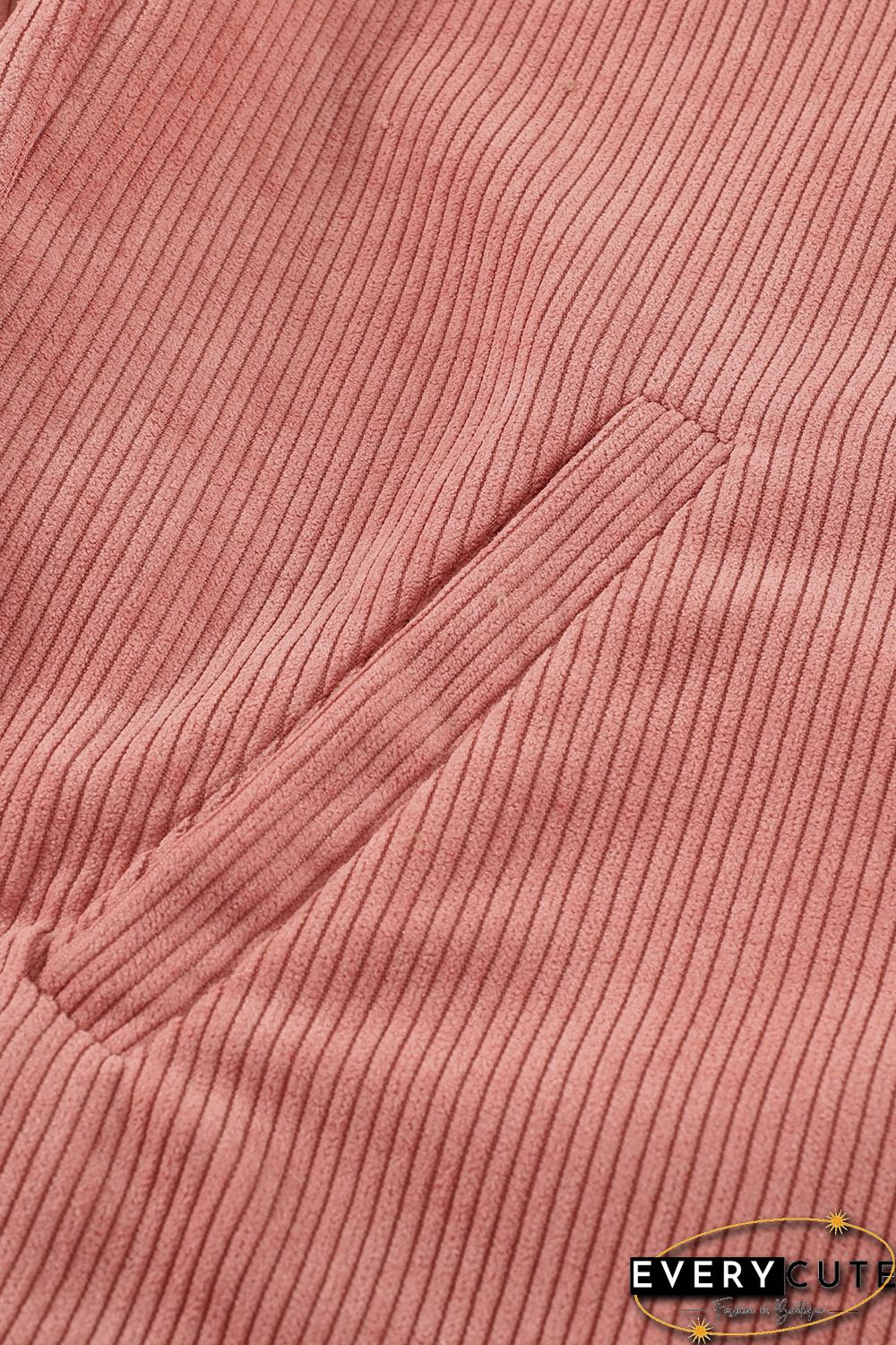 Pink Ribbed Corduroy Long Sleeve Jacket with Pocket