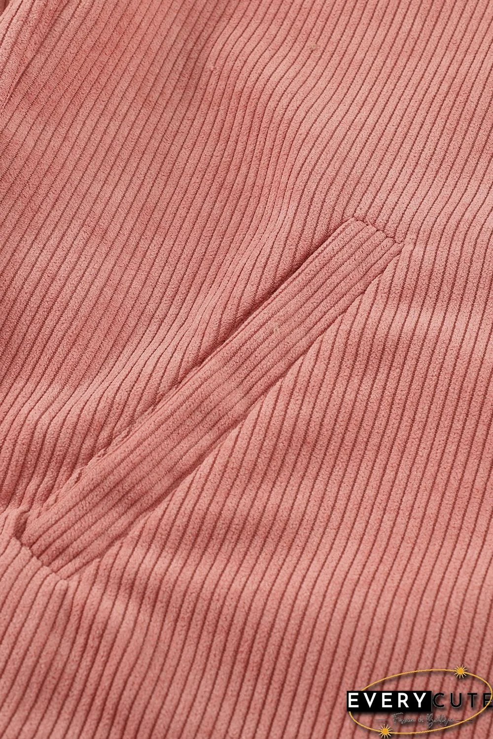 Pink Ribbed Corduroy Long Sleeve Jacket with Pocket