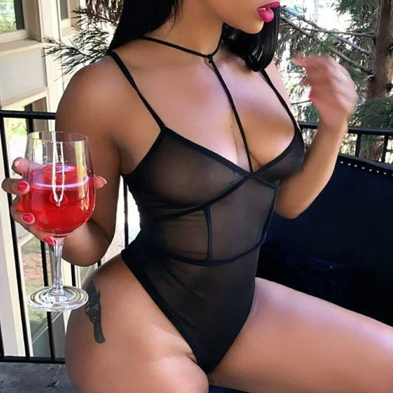 One Piece Halter Lenceria Bodysuit Women Plus Size Leopard Porno Costume Intimates Erotic Hot Sexy Lingerie Catsuit Sleepwear