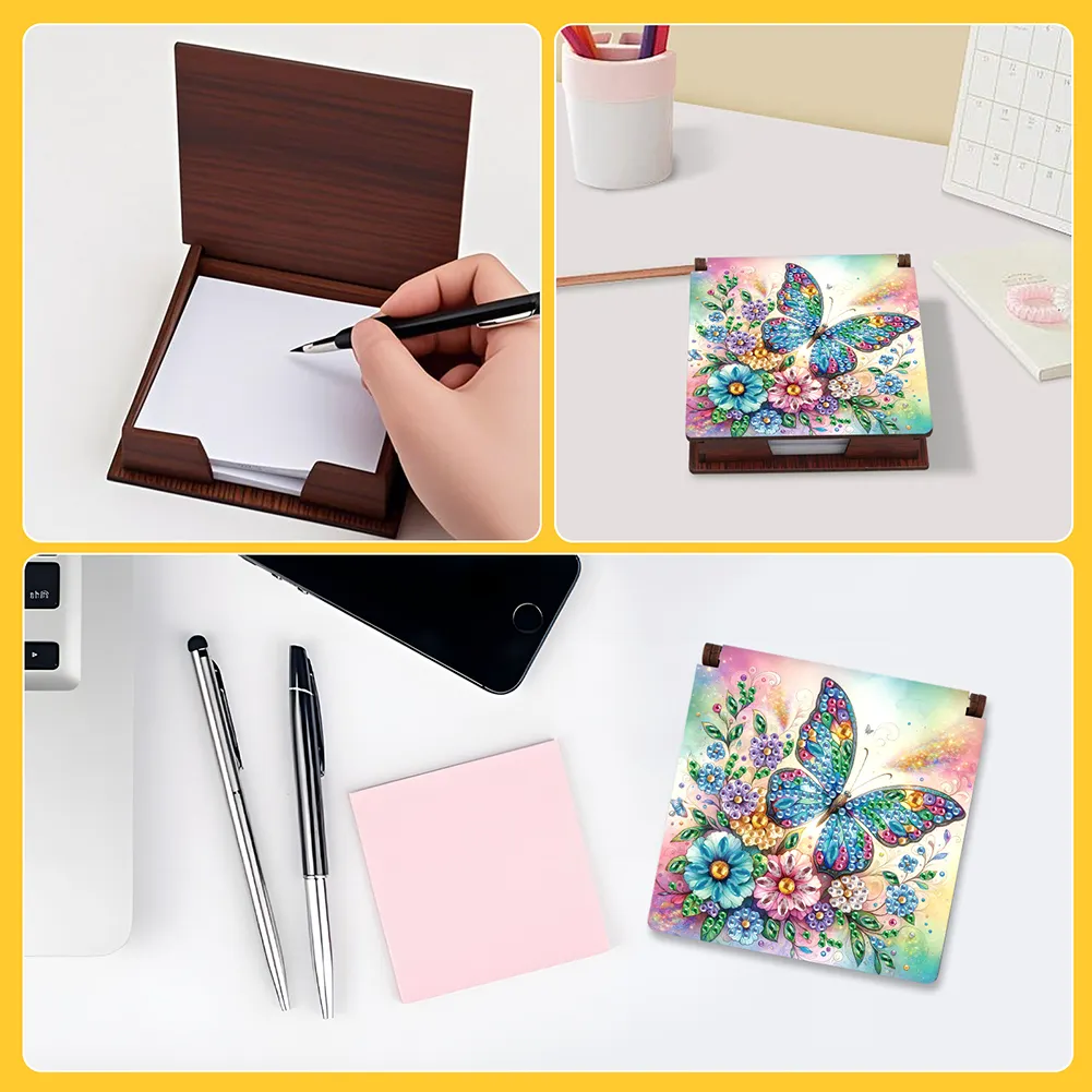 1pc Butterfly Pattern DIY Diamond Painting Note Box w/ 160 Notes Office Decor