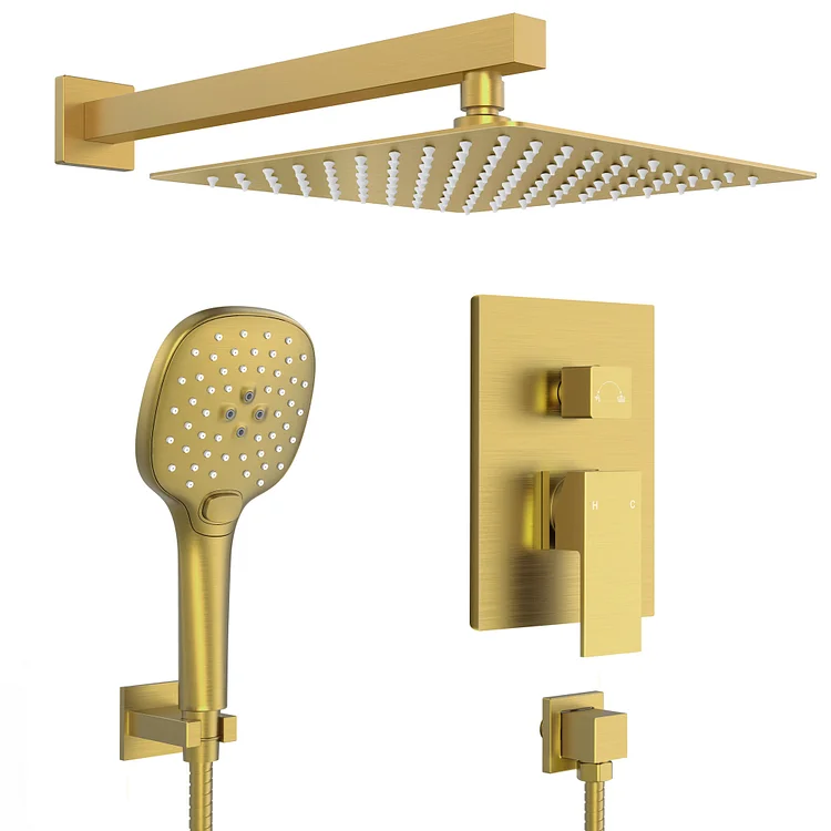 EVERSTEIN Wall Mount Rainfall Shower System in Brushed Gold M6646GNI-10BL