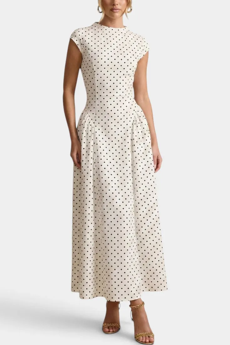 Classic Polka-Dot Maxi Dress with Structured Waist