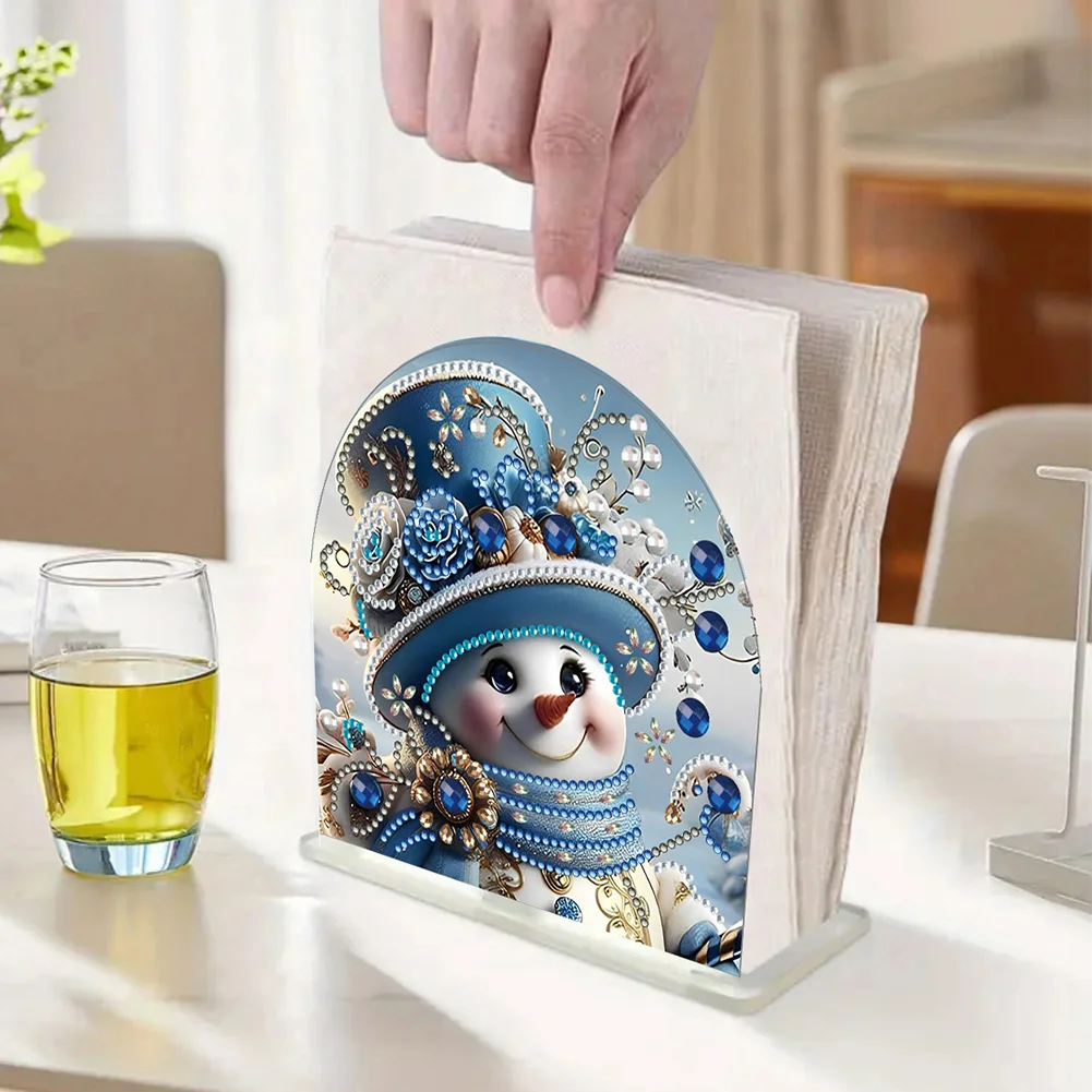 DIY Christmas Snowman Acrylic DIY 5D Diamond Art Painting Napkin Holder Set
