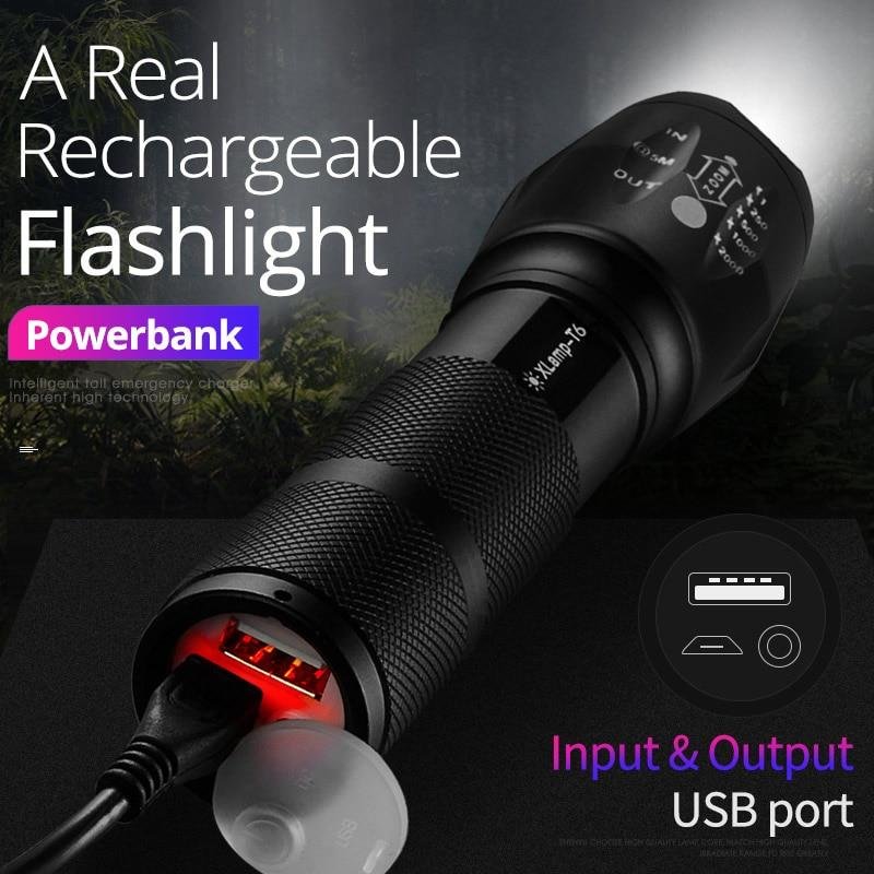 Powerful Rechargeable Mini LED Flashlight USB Direct Charge Power bank