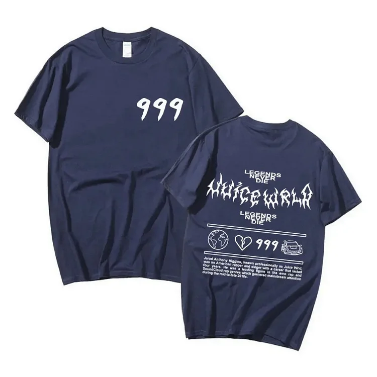 Rapper Juice Wrld 999 Print T-Shirts Hip Hop Short Sleeve Vintage Oversized T-Shirt at Hiphopee