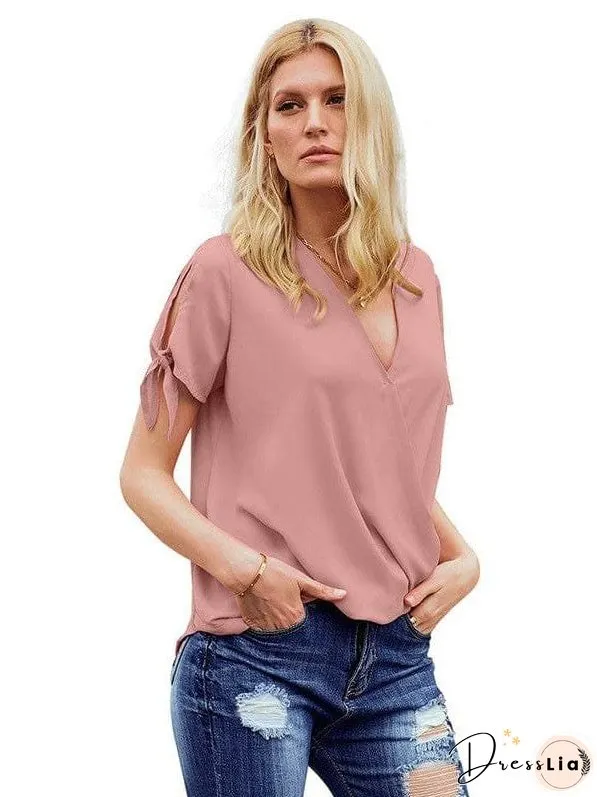 Elegant Solid Color Draped Blouse