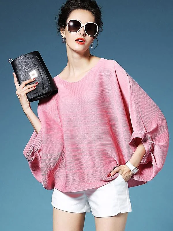 Chic Batwing Sleeve Loose Ruffled Blouses