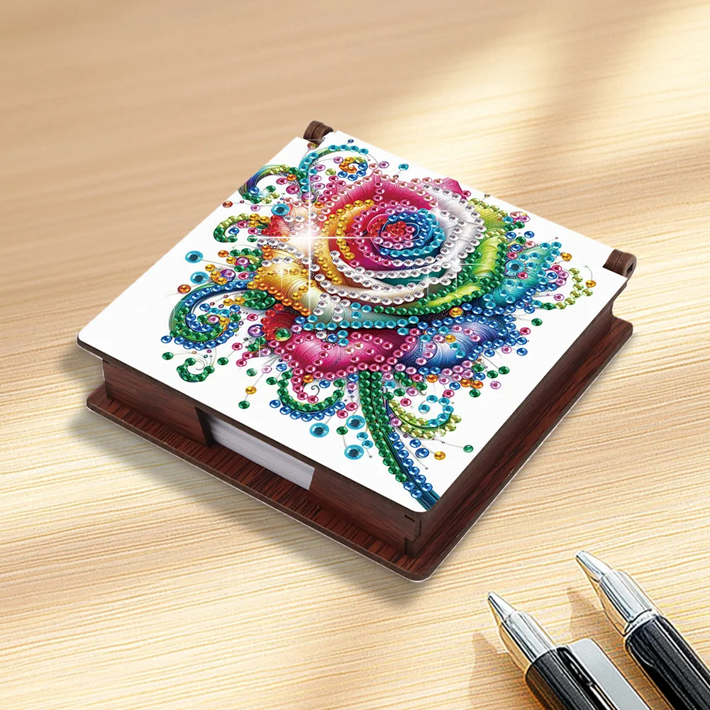 Wood Shining Rose Diamond Painting Memo Pad Holder Mosaic Kit for Home Office