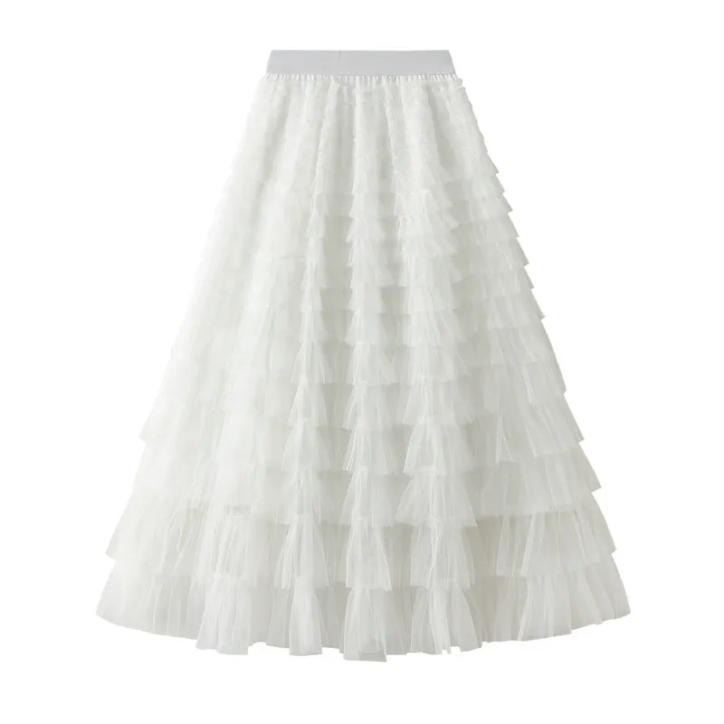 Nigikala Nigikala Yarn Lotus Leaf Side Temperament Skirt Women's Dress 2025 Spring And Autumn New Famous Woman Long Dress Thin Cake Skirt 2210