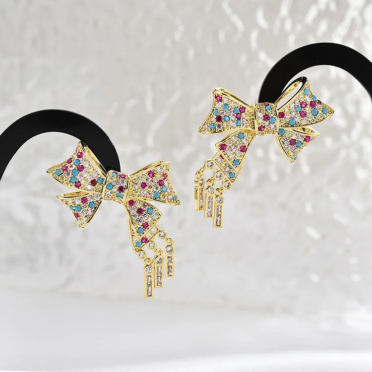 European and American Fashion Heavy Industry Three-Dimensional Butterfly Earrings Sterling Silver Needle Micro Inlaid Zircon Temperament Wild Color Earrings Earrings