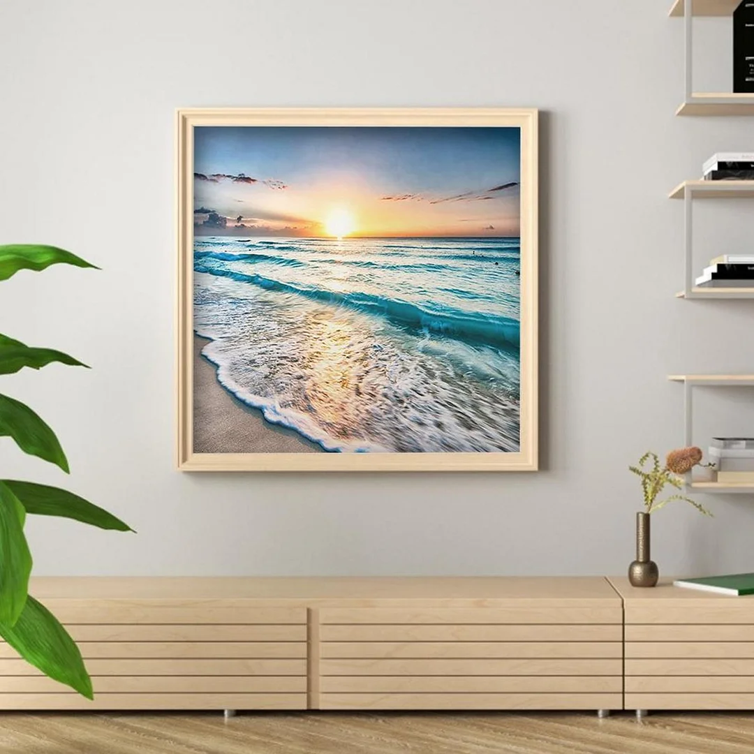 Full Embroidery Seaside Sunset Cross Stitch Kits 11CT Stamped Canvas Crafts