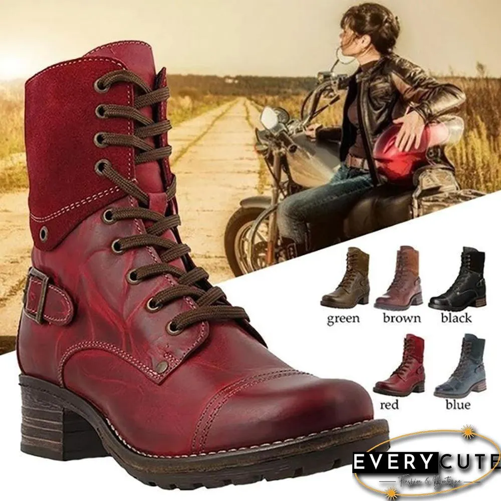 Classic Motorcycle Lace Up Ankle Boots