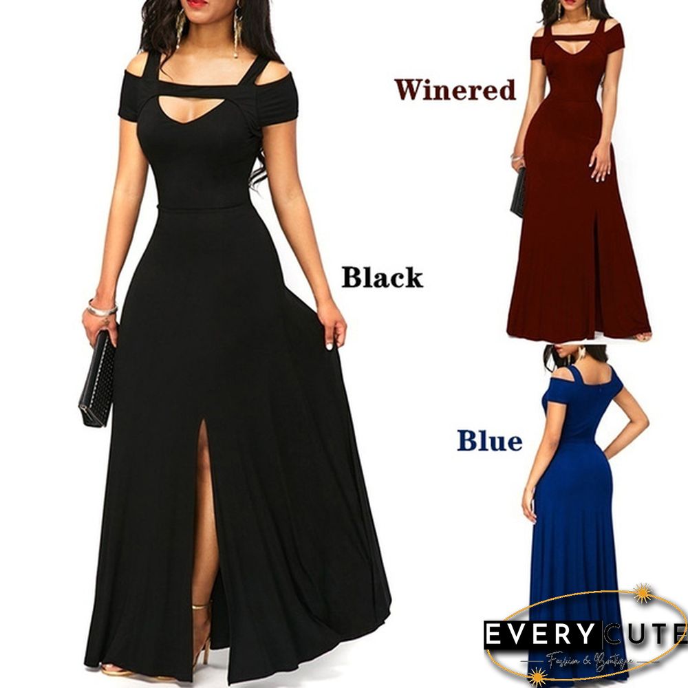 Womens Cold Shoulder V Neck Bodycon Prom Evening Club Maxi Long Dresses(3 Colors,S - 5XL)