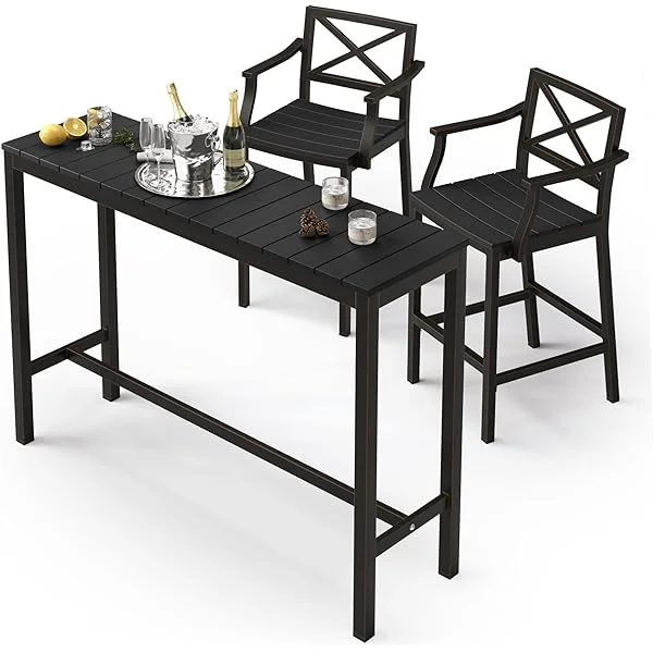 Outdoor Bar Stools Set of 2, 26 Inch All Weather HDPS Black Patio Counter Height Barstools with Footrest, Aluminum Bar Stool Chairs for Hot Tub, Balcony, Yard, Indoor Or Outdoor Use Black 26 Inch Backless