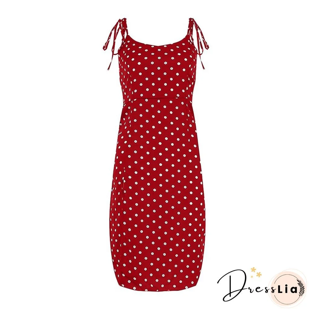 Dresses Sundress Summer Women Causal Polka Dot Sleeveless High Pleated Elastic Waist V-Neck Beach Dress Vestidos De Verano