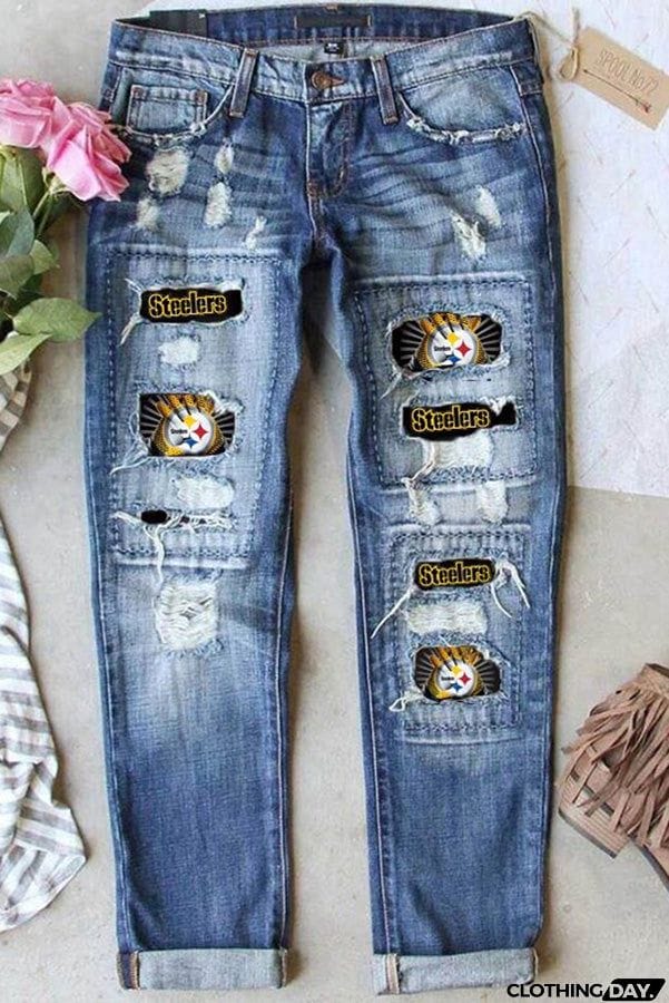 Distressed Printed Street Contrast Hip Hop Style Jeans
