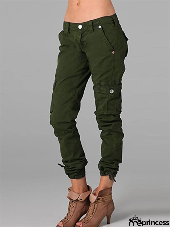 Female Fit Streetwear Punk Solid Mid-rise Pants