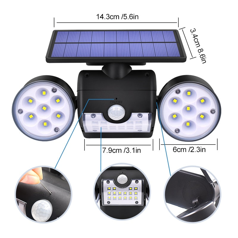 30LED Solar Light Dual Head Solar Lamp PIR Motion Sensor Spotlight ...