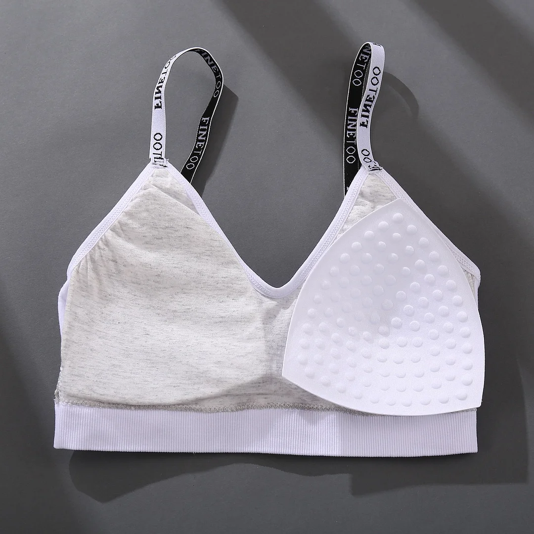 FINETOO Deep V Women Tops Fashion Letter Strap Bralette Girls Padded Bras M-2XL Plus Size Female Crop Top Ladies Sexy Lingerie