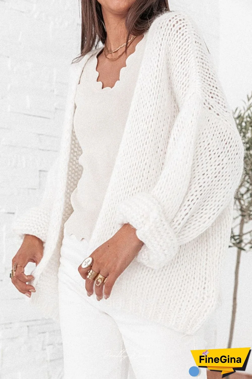 Baggy Long Sleeve Plain Cardigan