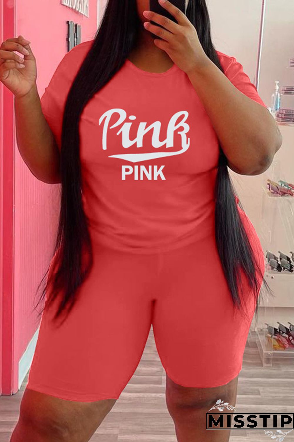 Army Green Fashion Casual Letter Print Patchwork O Neck Plus Size Two Pieces