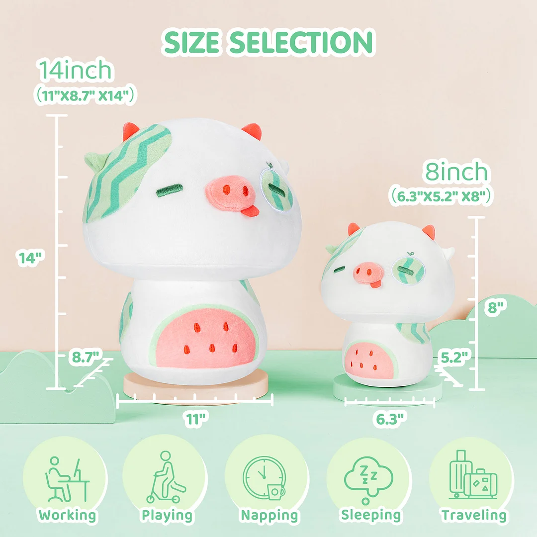 Mewaii® Watermelon Cow Kawaii Plush Pillow Squish Toy Mushroom Family ...