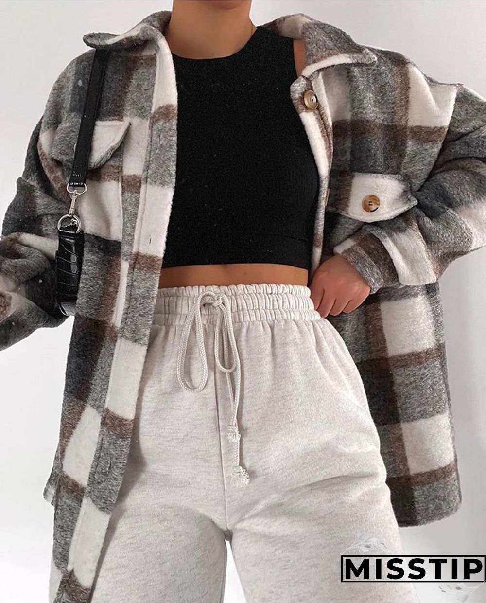 Classic Thick Colorblock Checked Button Down Shirt Jacket Woolen