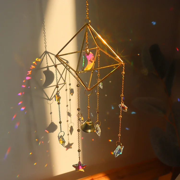 Metal Rainbow Collection Hanging Star Moon Crystal Prisms Wind Chimes (A)