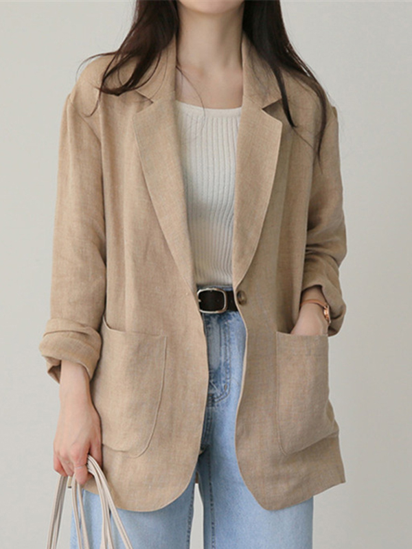 English Style Casual Long Sleeve Linen Suit Jacket