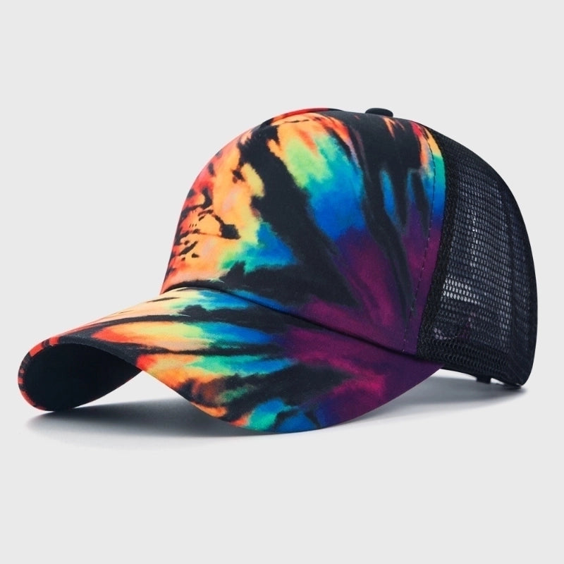 Fashion Contrast Color Pattern Ponytail Mesh Hat