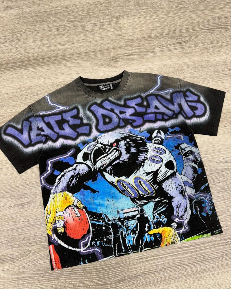 Aonga American Street Hip Hop Printed T-shirt High Street Retro Washed Loose Harajuku Fashion Street Trend Casual Couple Y2K Top aonga