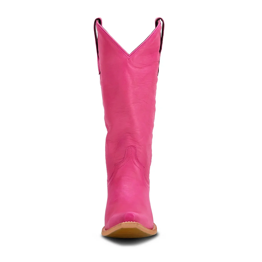 YDN Hot Pink Snip Toe Low Chunky Heel Stylish Women's Western Boots