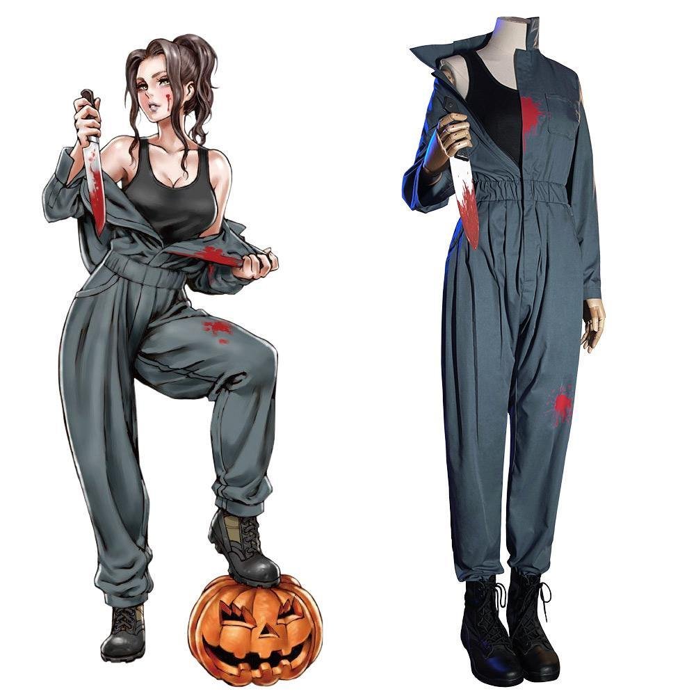 Film Halloween Michael Myers Cosplay Kostüm für Damen Overalls Uniform Halloween Karneval Kostüm