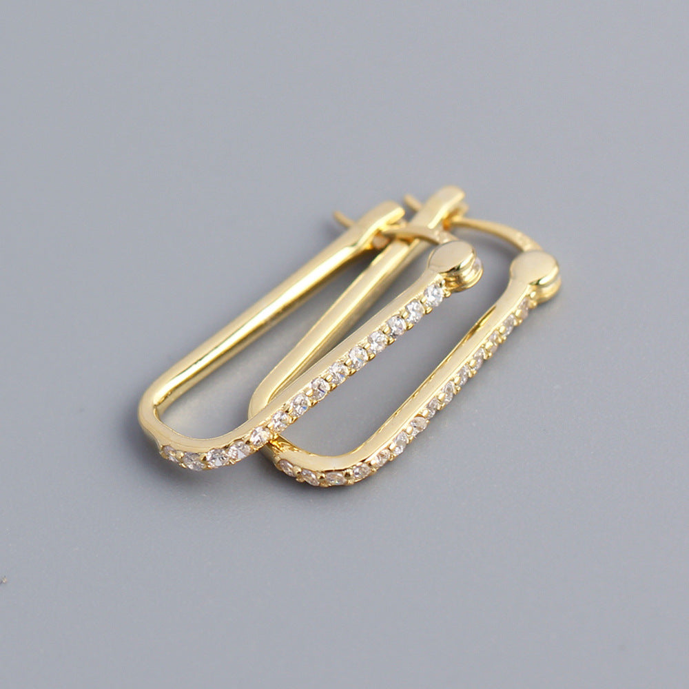 925 Sterling Silver Women Geometric Geometric Silver Diamond Inlay Stud Earrings