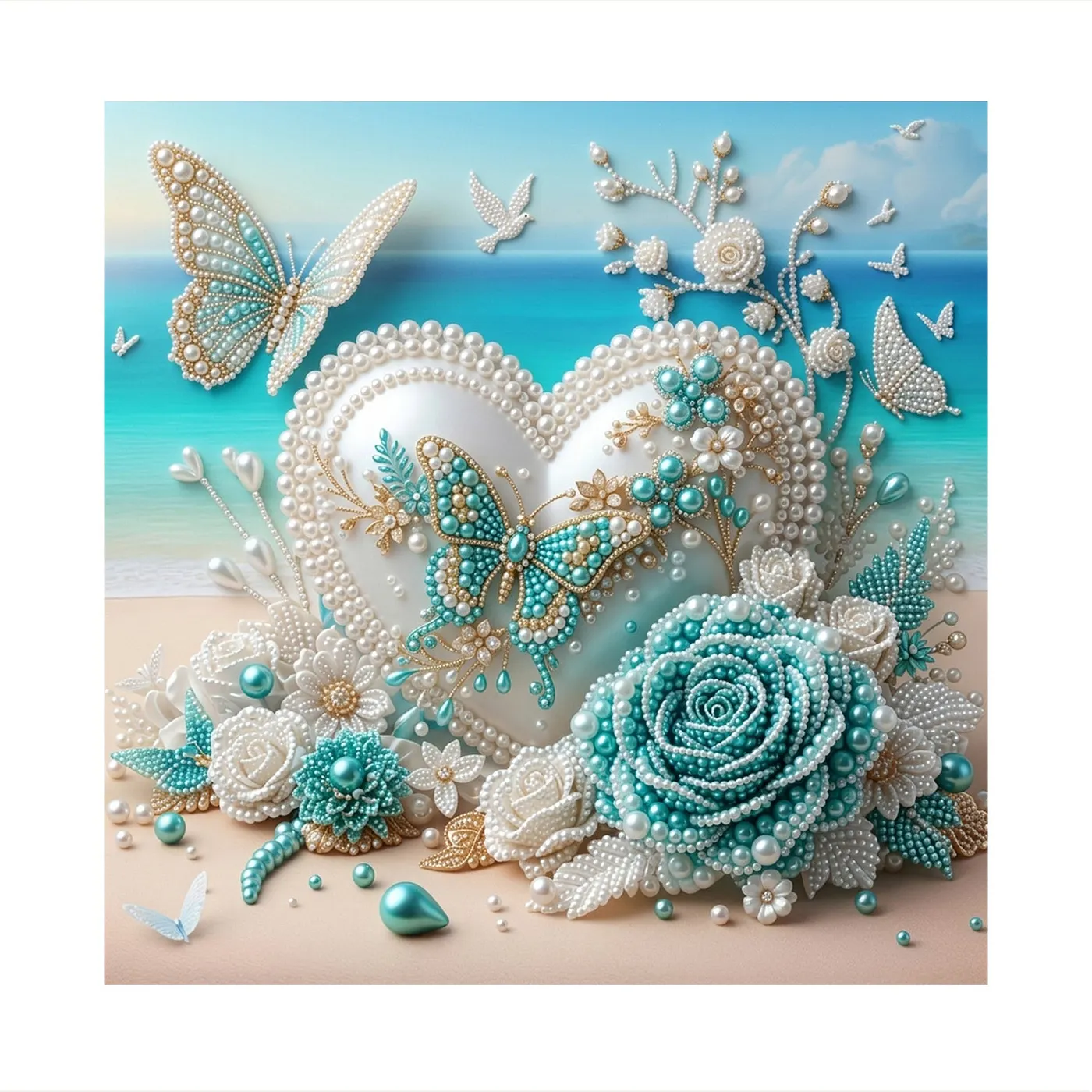 Butterfly Floral Heart - Pearls Painting