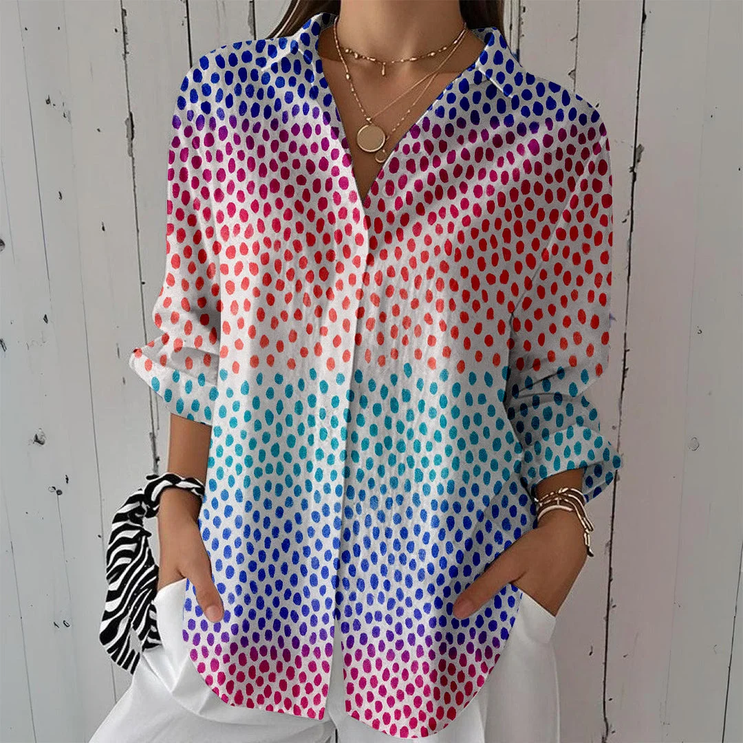 Style & Comfort for Mature Women Women Polka-Dot,Red,Purple DZCL0316 3/4 Sleeve Shirt Collar Printed Button Tops