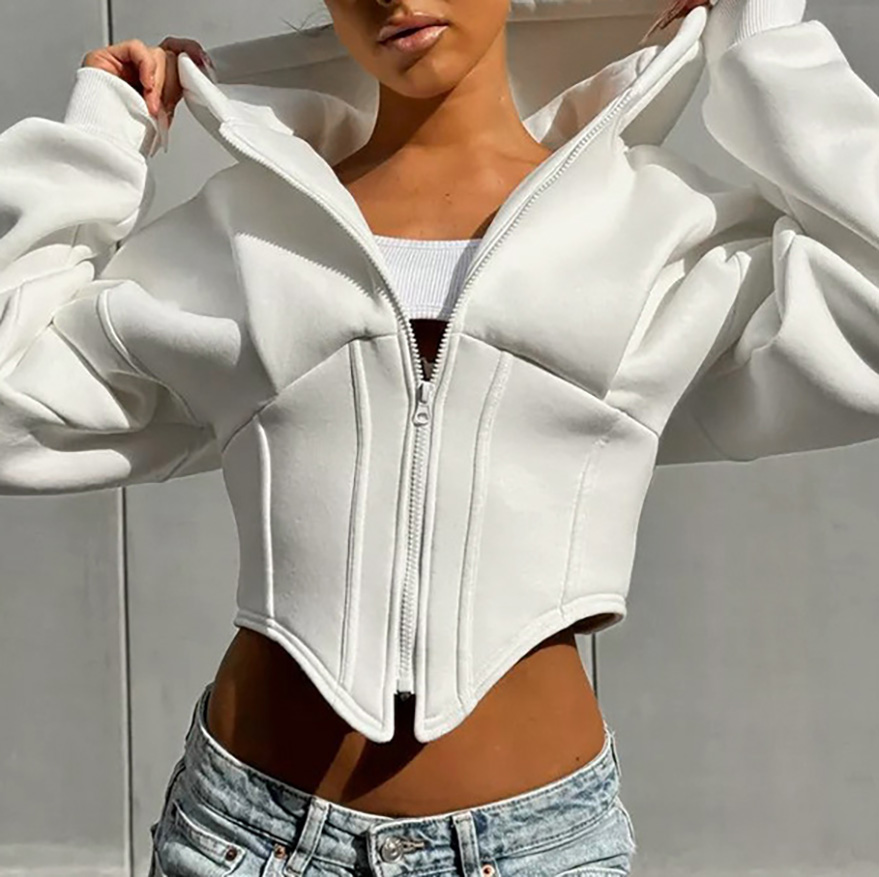 Women's New Fall And Winter Casual Zipper Long-sleeved Hooded Cardigan Short Jacket