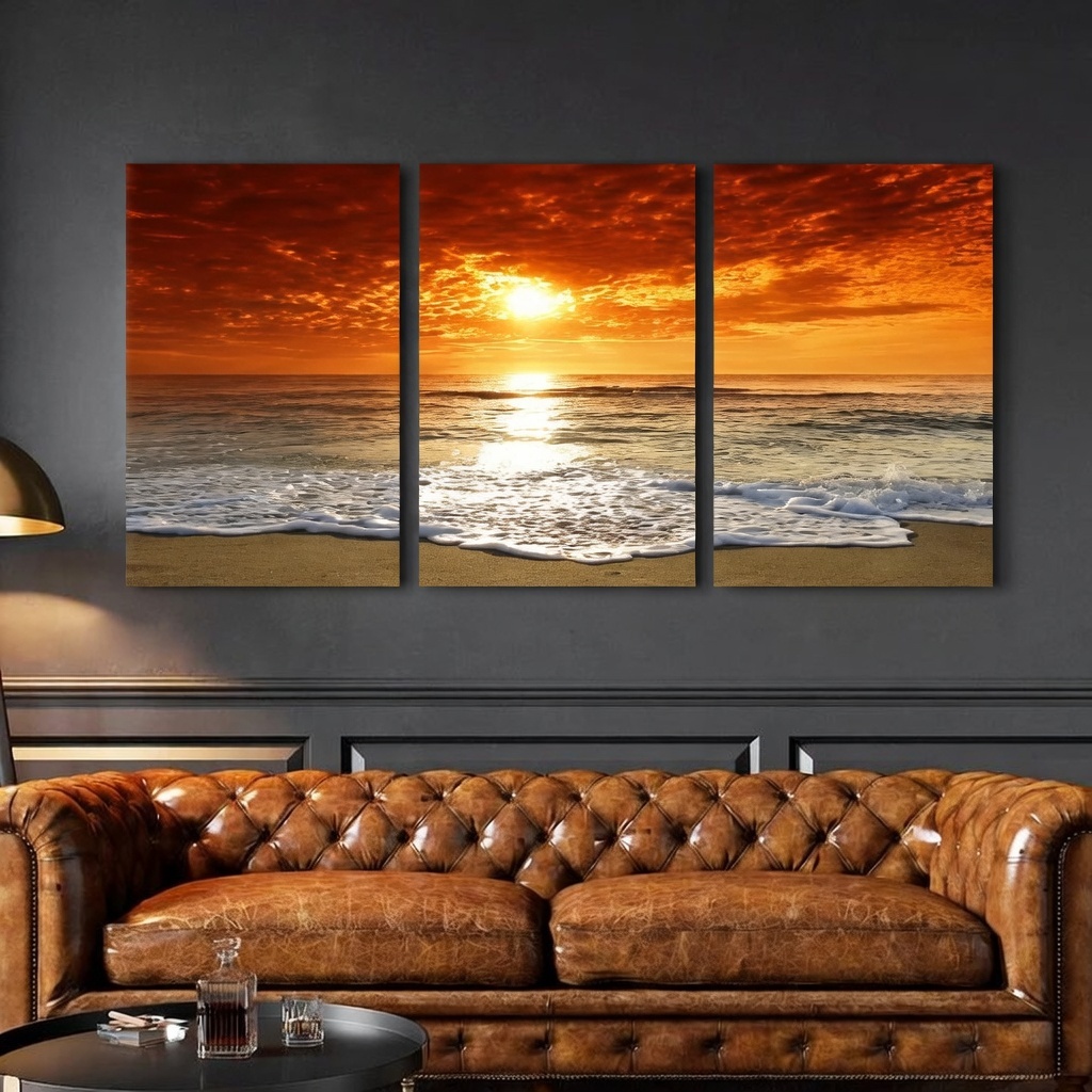 3-Piece Set Sunset Beach Landscape Canvas Wall Art