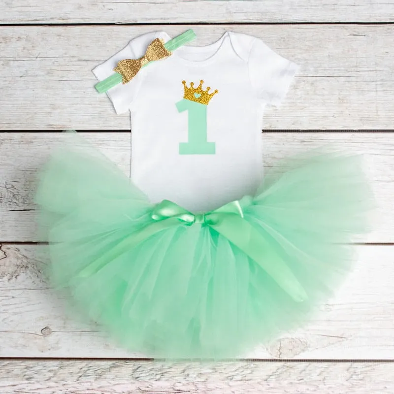 1 Year Girl Baby Birthday Dress Summer New Cotton Kids Baby Clothes First 1st Birthday Christening Dresses For Toddler Girls