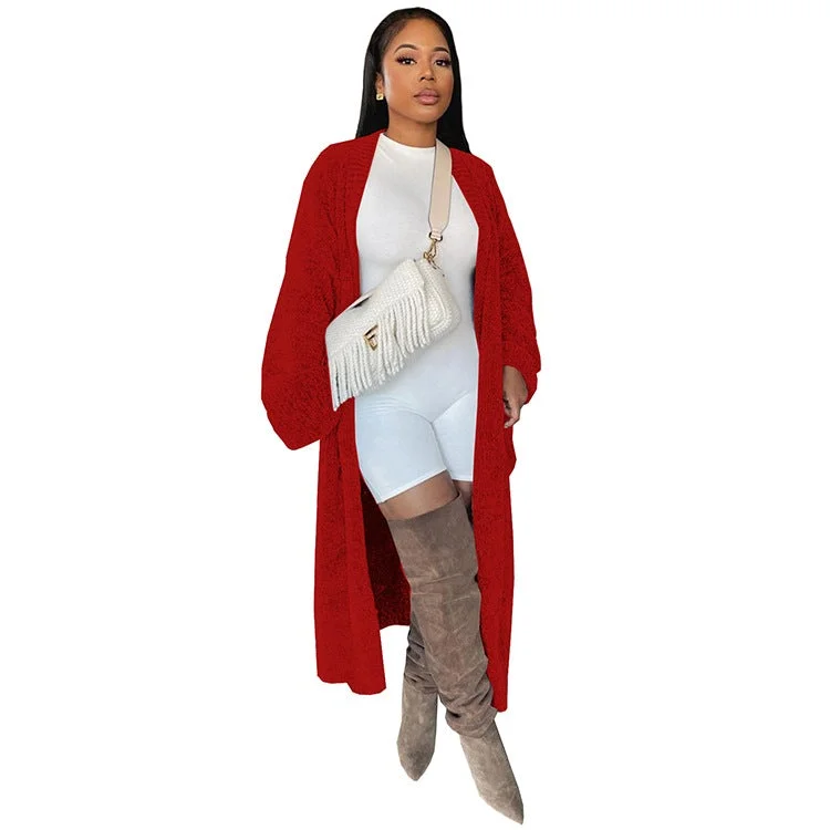 Solid Color Long Fashion Knitted Cardigan Casual Coat