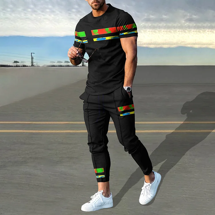 BrosWear Trendy Thermal Imaging Stripe Print T-Shirt And Pants Co-Ord