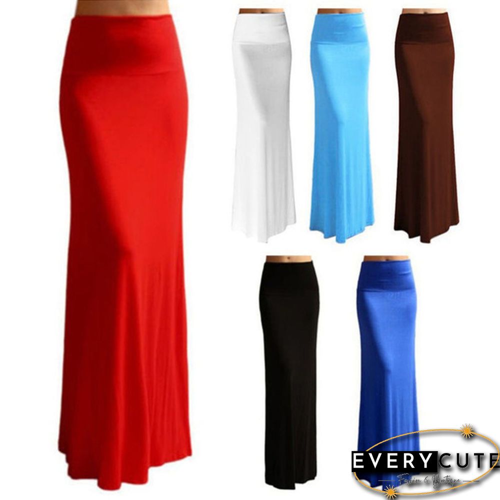 Women Summer Stretchy High Waist Skirt Bodycon Long Maxi Beach Skirt Casual