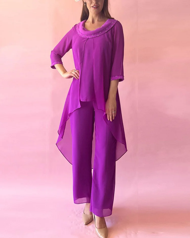 Tunic Style Top with Sleeves Trouser Suit