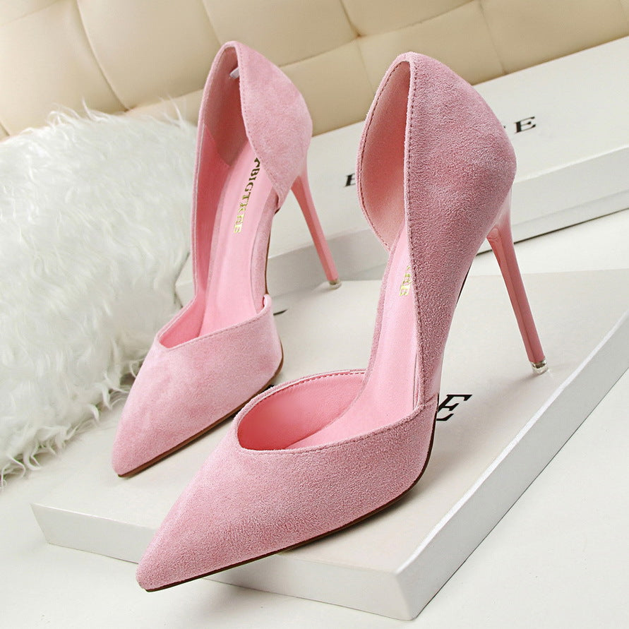 Faux suede solid color dOrsay pumps Lady's elegant office work pointed toe stiletto pumps