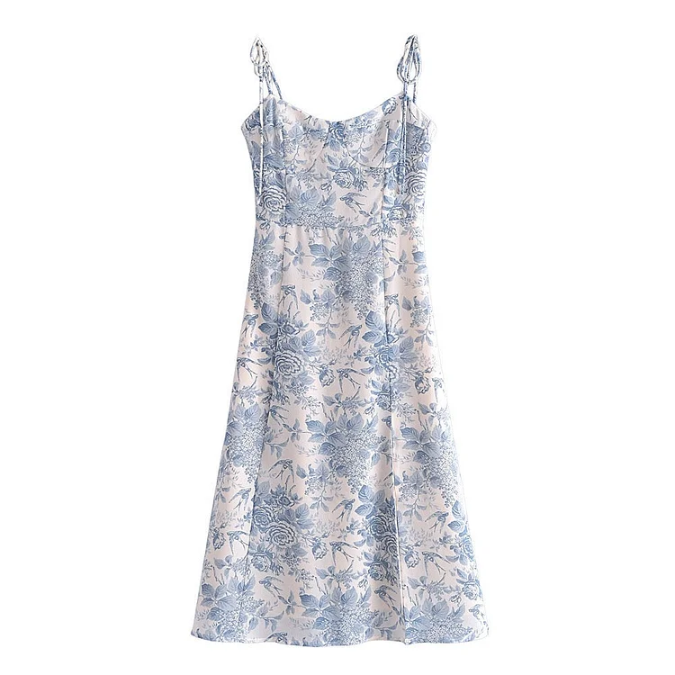 Luditu Midi Dress, Strappy Sundress, Blue Vintage Rose