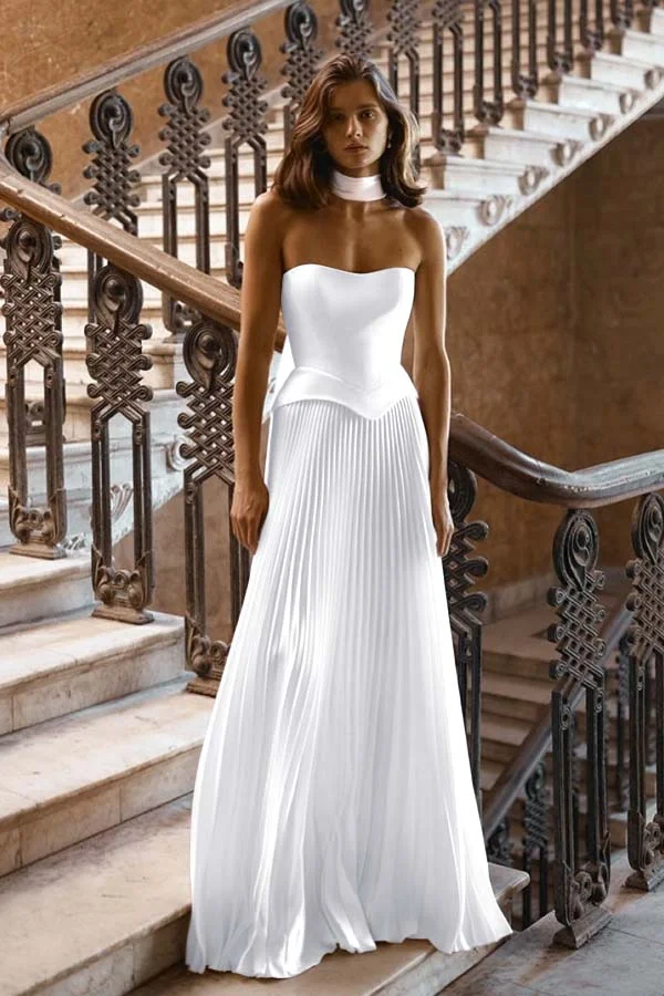 Elegant Ivory Strapless Pleated Prom Dress With Long Scarf ZT0590