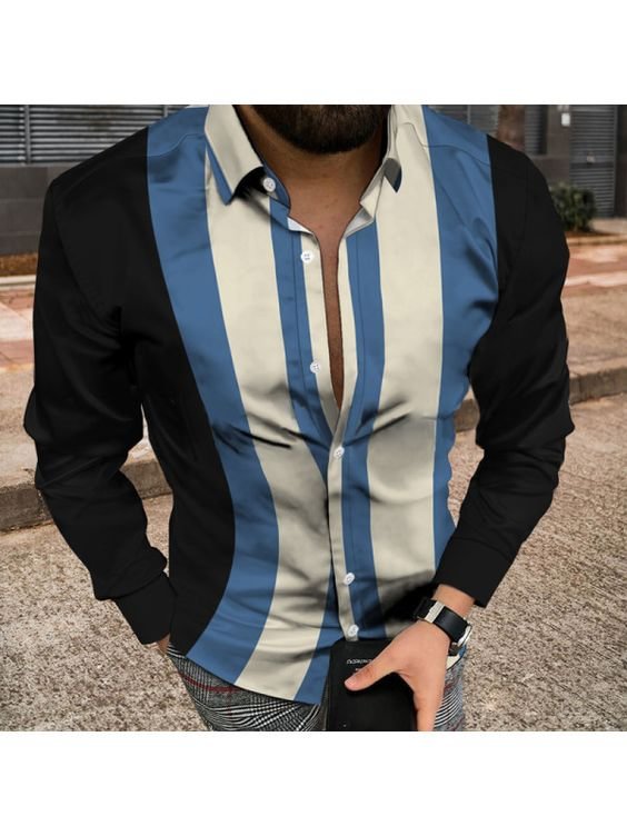 Men's striped long-sleeved shirts